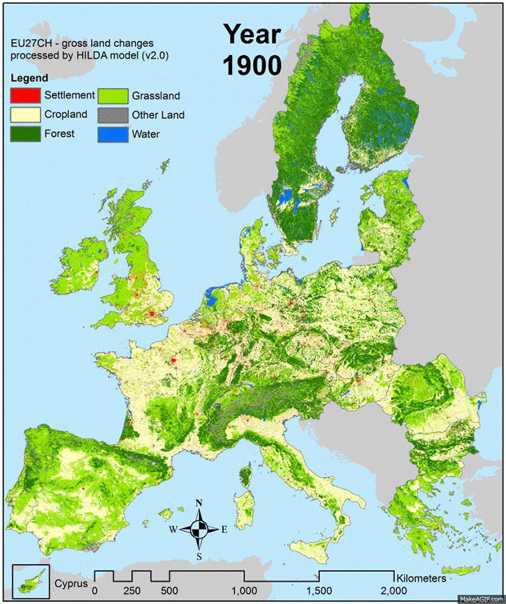 animatie bossen europa sinds 1900